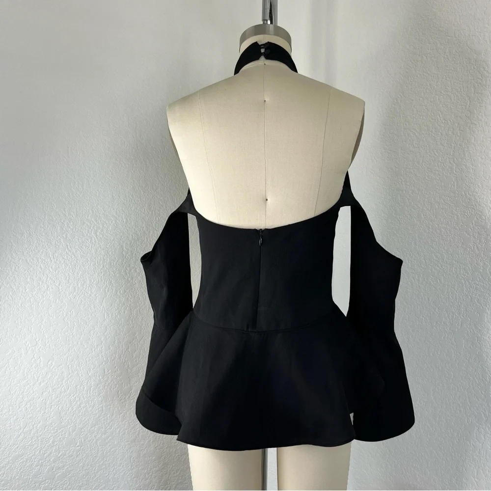 C/MEO COLLECTIVE Too Close Halter Bell Sleeve Cold Shoulder Black Top - Picture 8 of 12